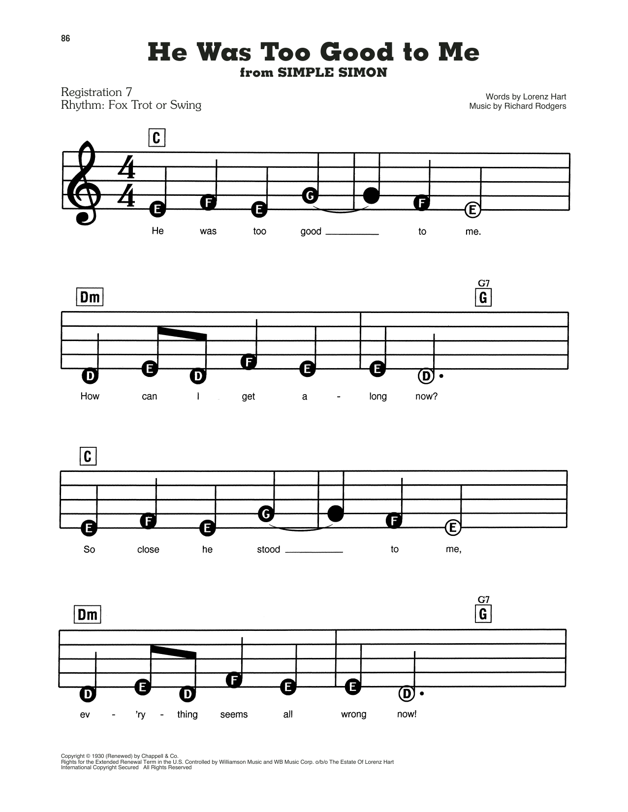 He Was Too Good To Me (from Simple Simon): E-Z Play Today