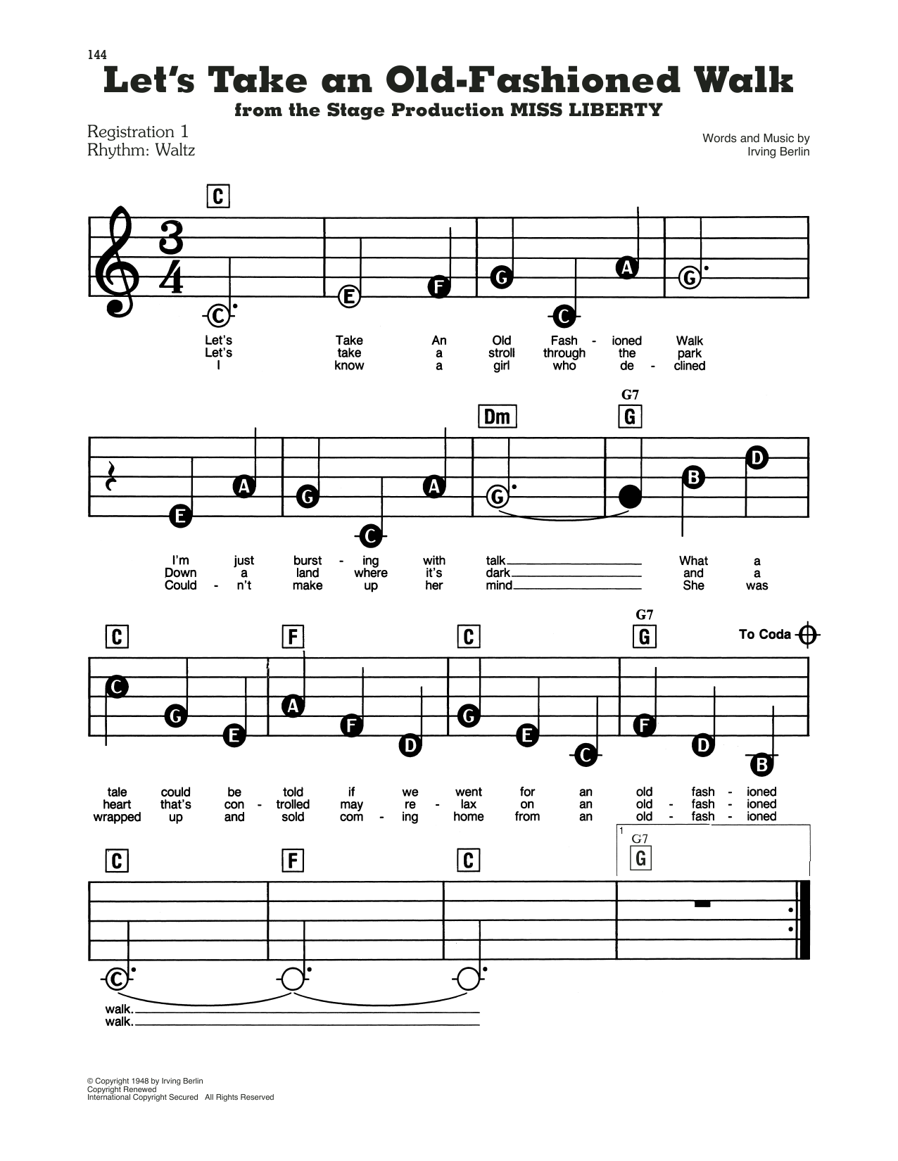 Let's Take An Old-Fashioned Walk (from Miss Liberty): E-Z Play Today