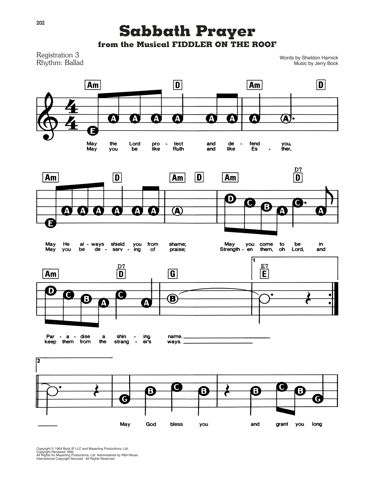 Sabbath Prayer (from Fiddler On The Roof): E-Z Play Today