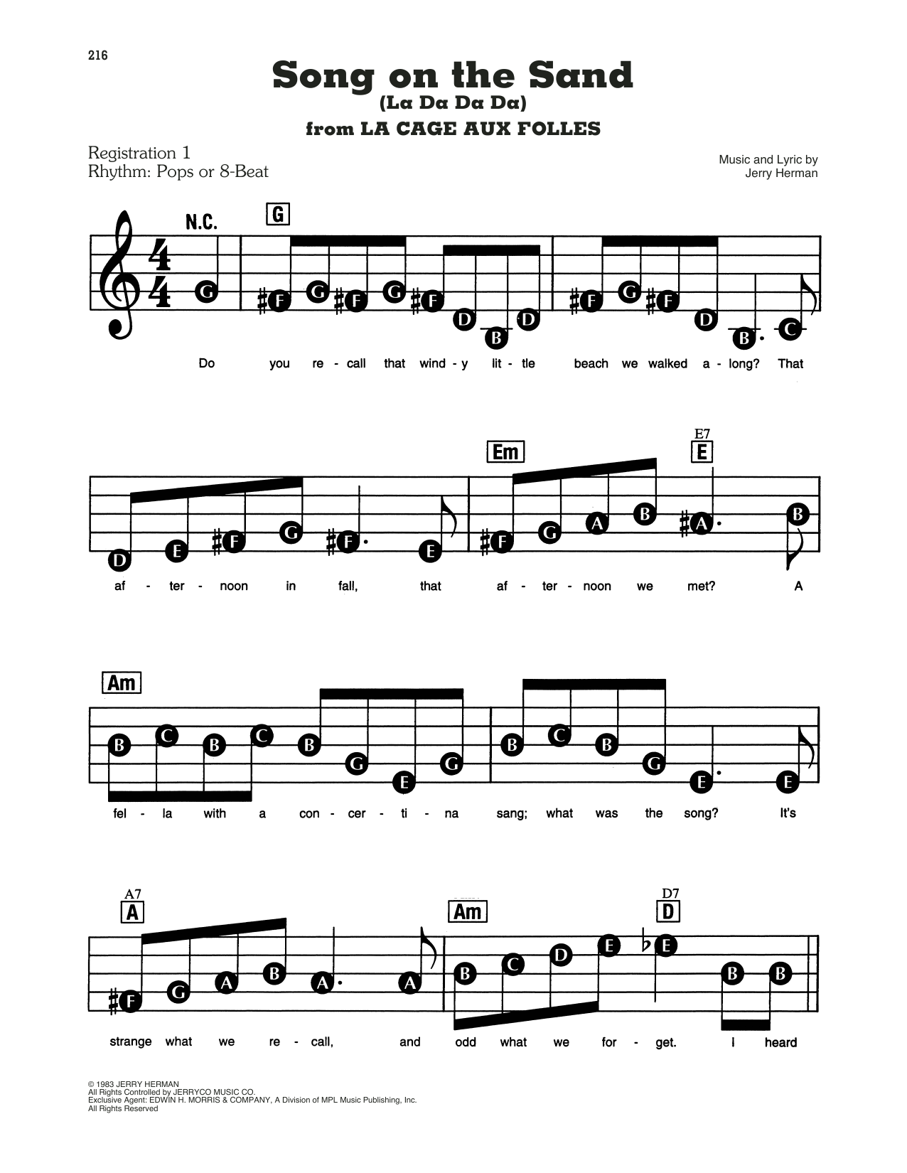Song On The Sand (La Da Da Da) (from La Cage aux Folles): E-Z Play Today