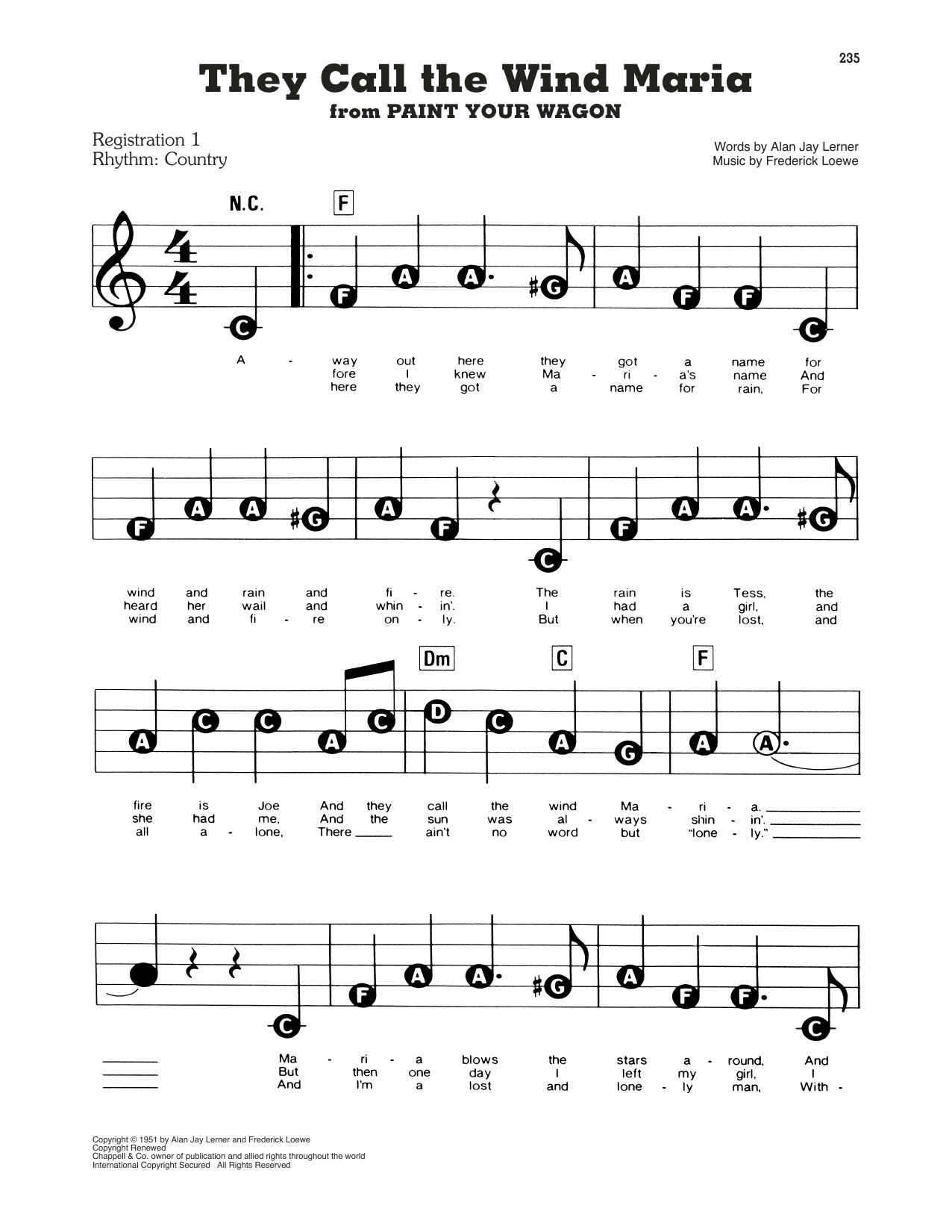 They Call The Wind Maria (from Paint Your Wagon): E-Z Play Today
