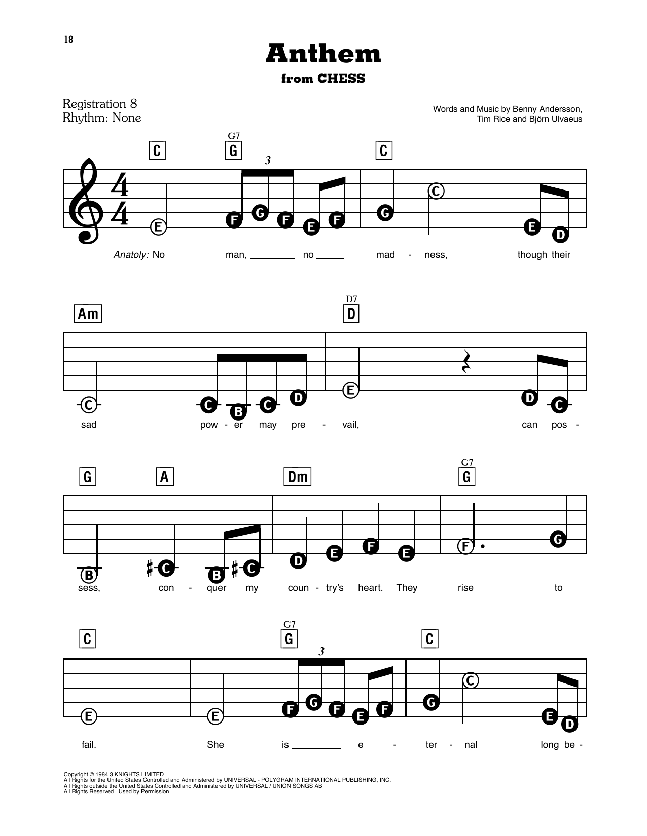 Anthem (from Chess): E-Z Play Today