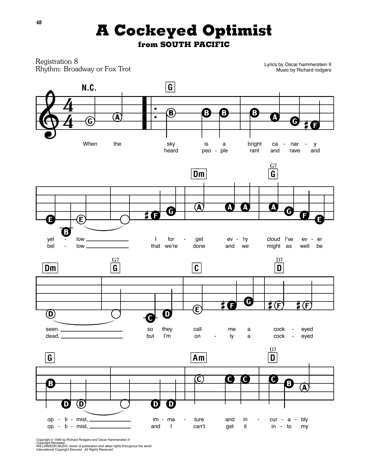 A Cockeyed Optimist (from South Pacific): E-Z Play Today