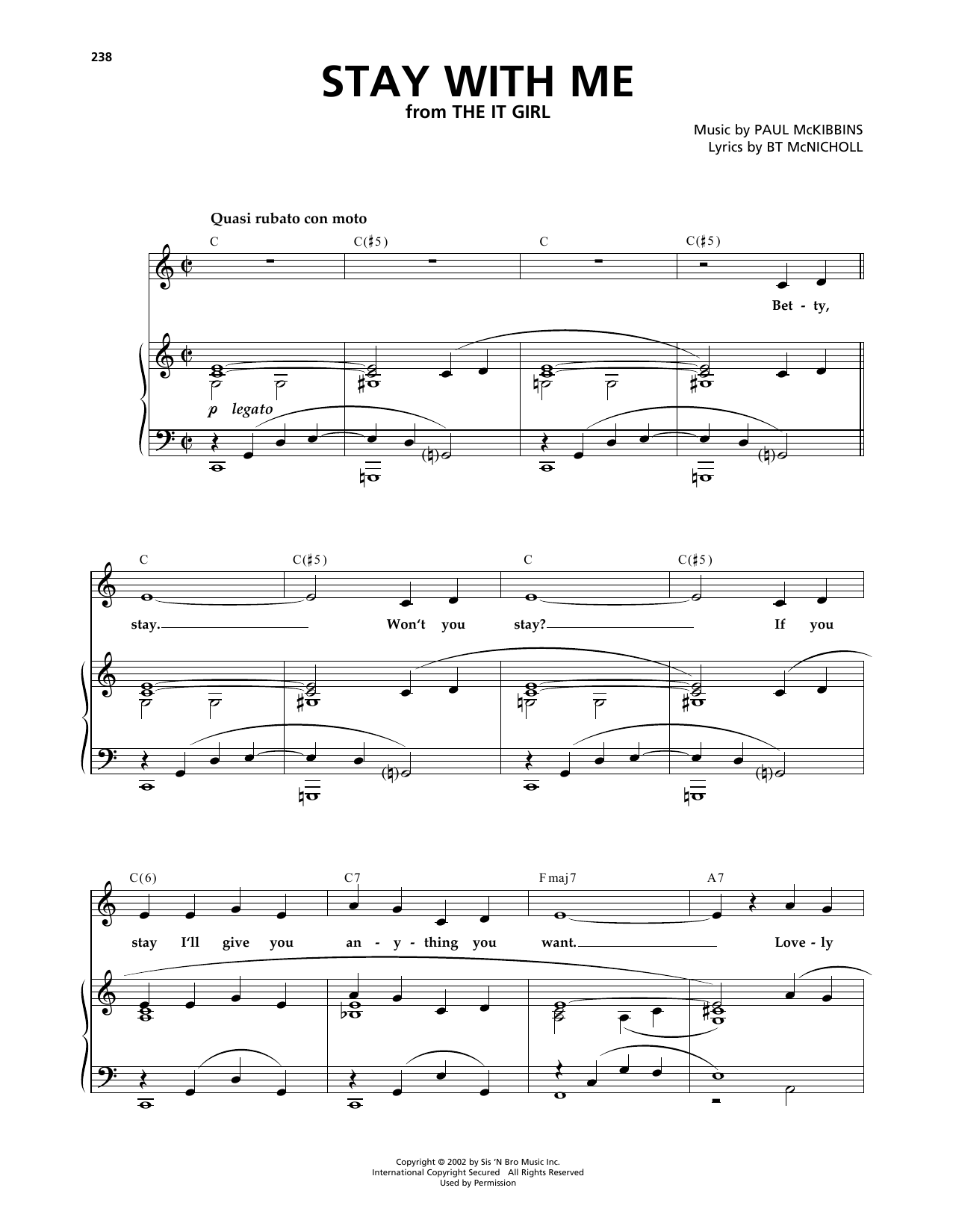 Stay With Me (from 101 Dalmatians The Musical): Piano Vocal