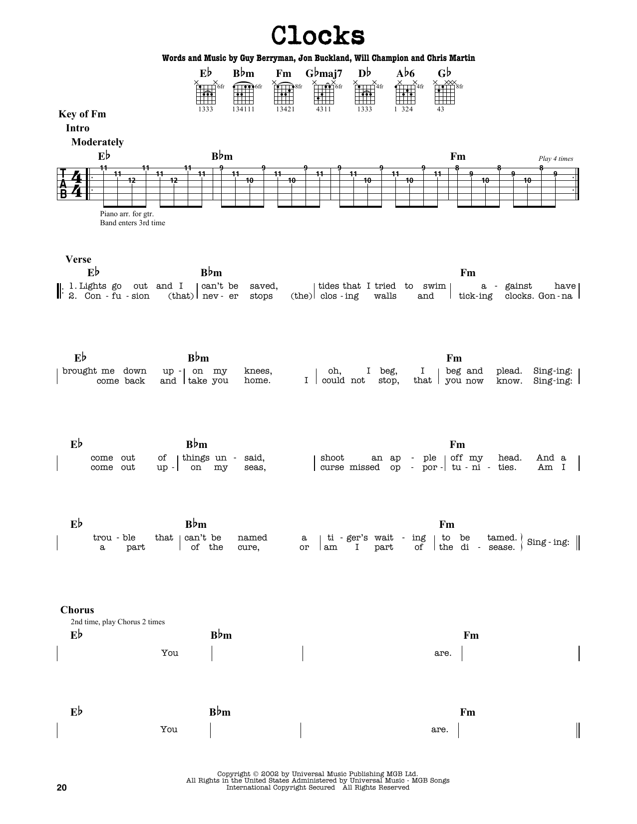 Clocks Coldplay Guitar Chords