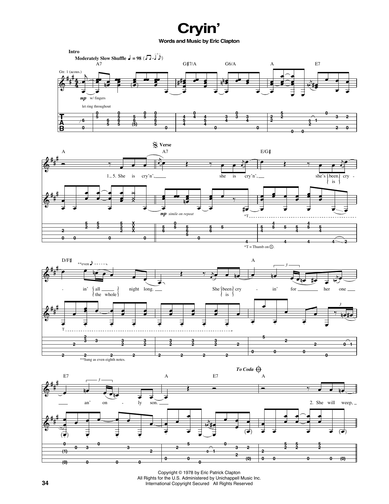 Cryin': Guitar Tab