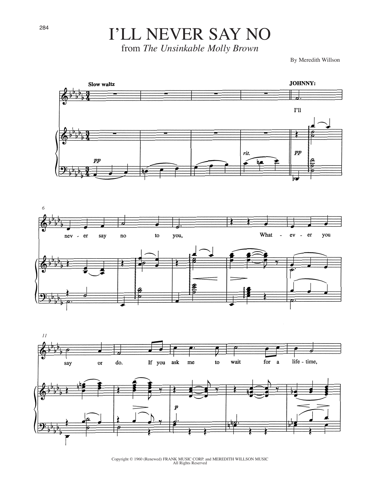 I'll Never Say No (from The Unsinkable Molly Brown): Piano Vocal