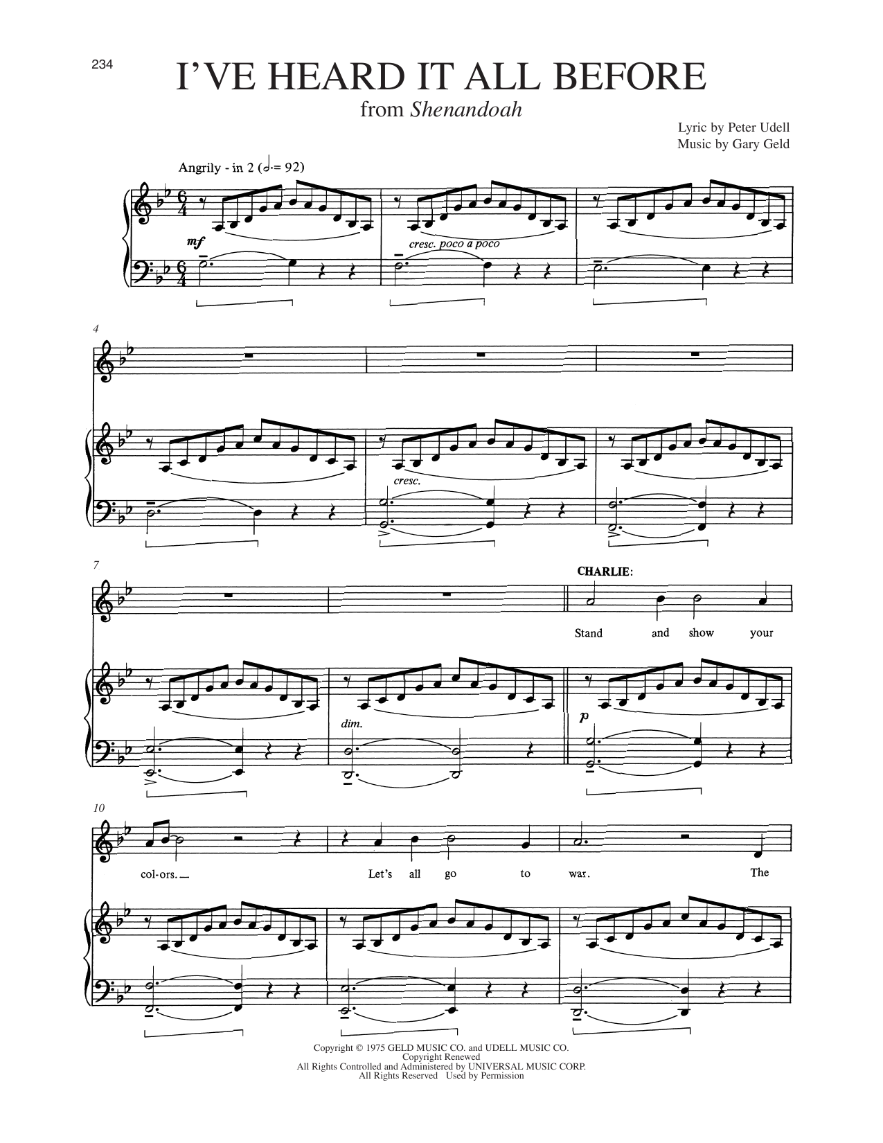 I've Heard It All Before (from Shenandoah): Piano Vocal