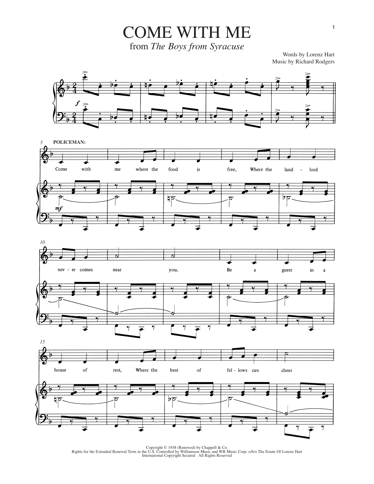 Come With Me (from The Boys From Syracuse): Piano Vocal