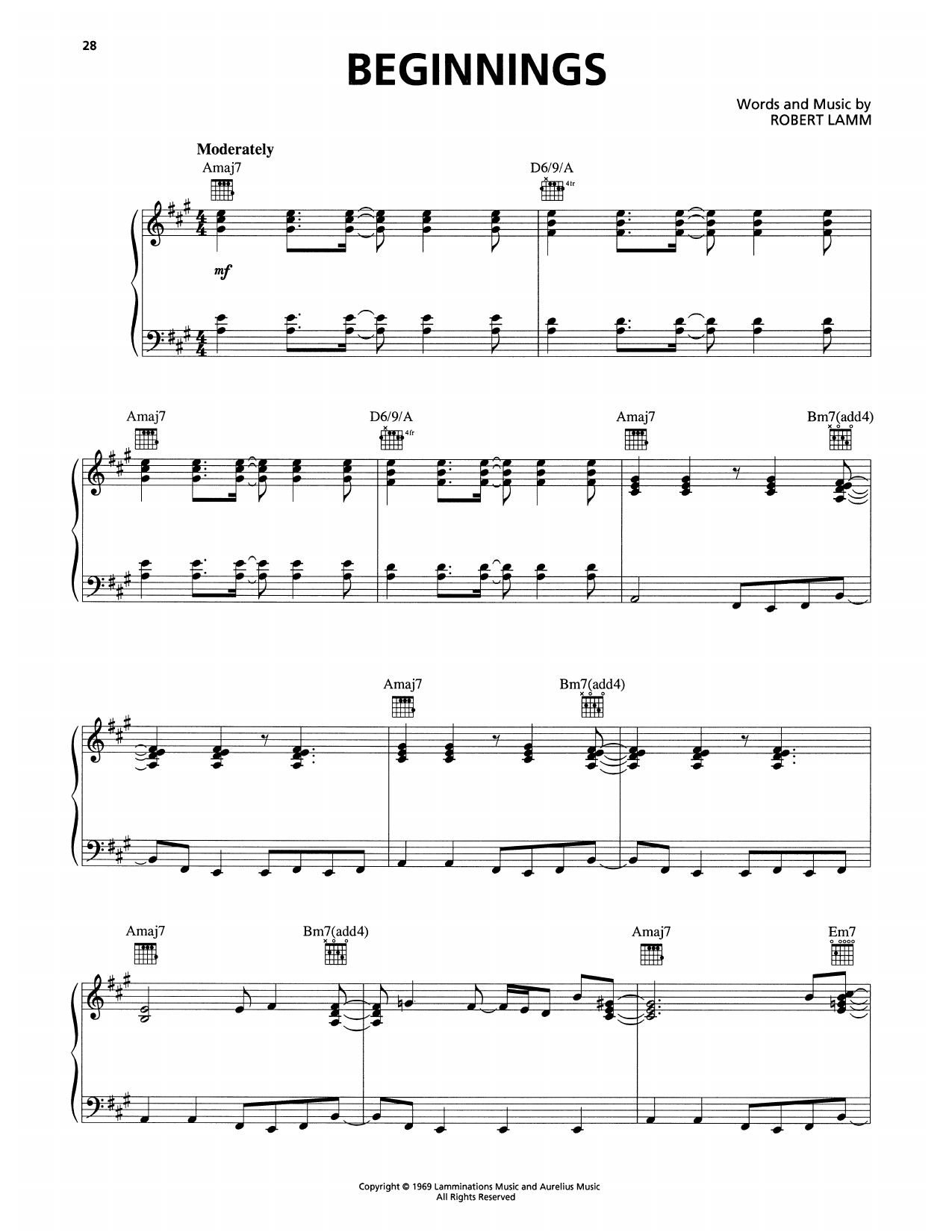 Beginnings: Piano/Vocal/Guitar Sheet