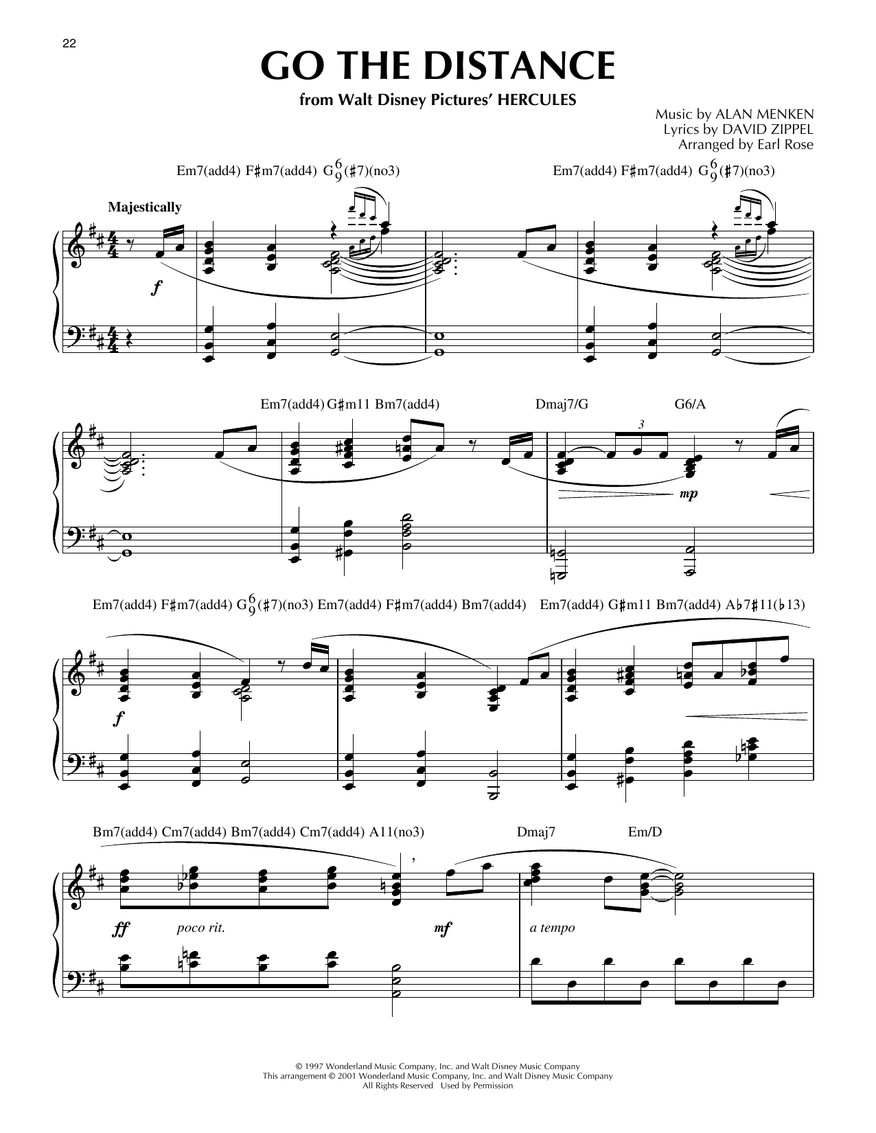 Go The Distance (from Hercules) (arr. Earl Rose): Piano Solo