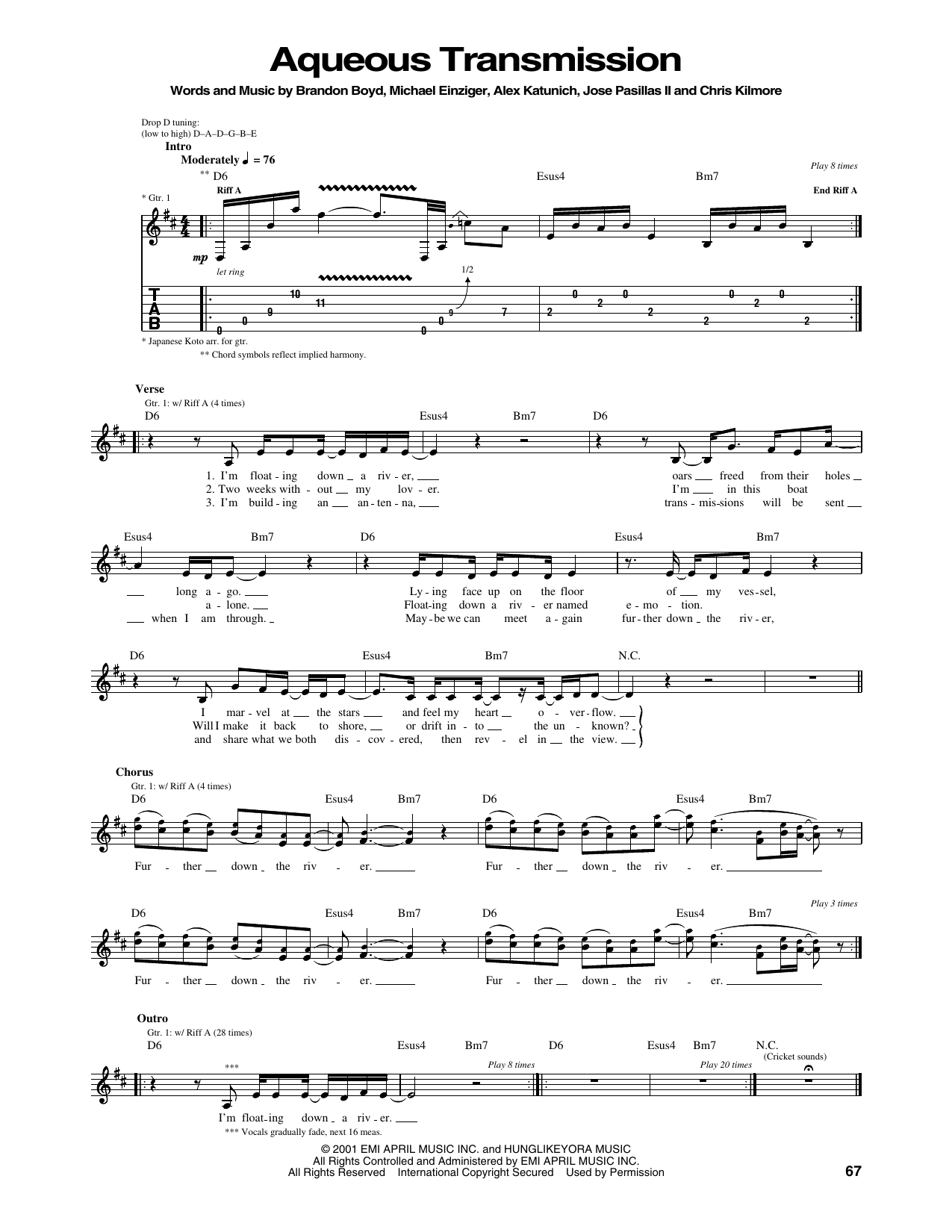 Aqueous Transmission: Guitar Tab