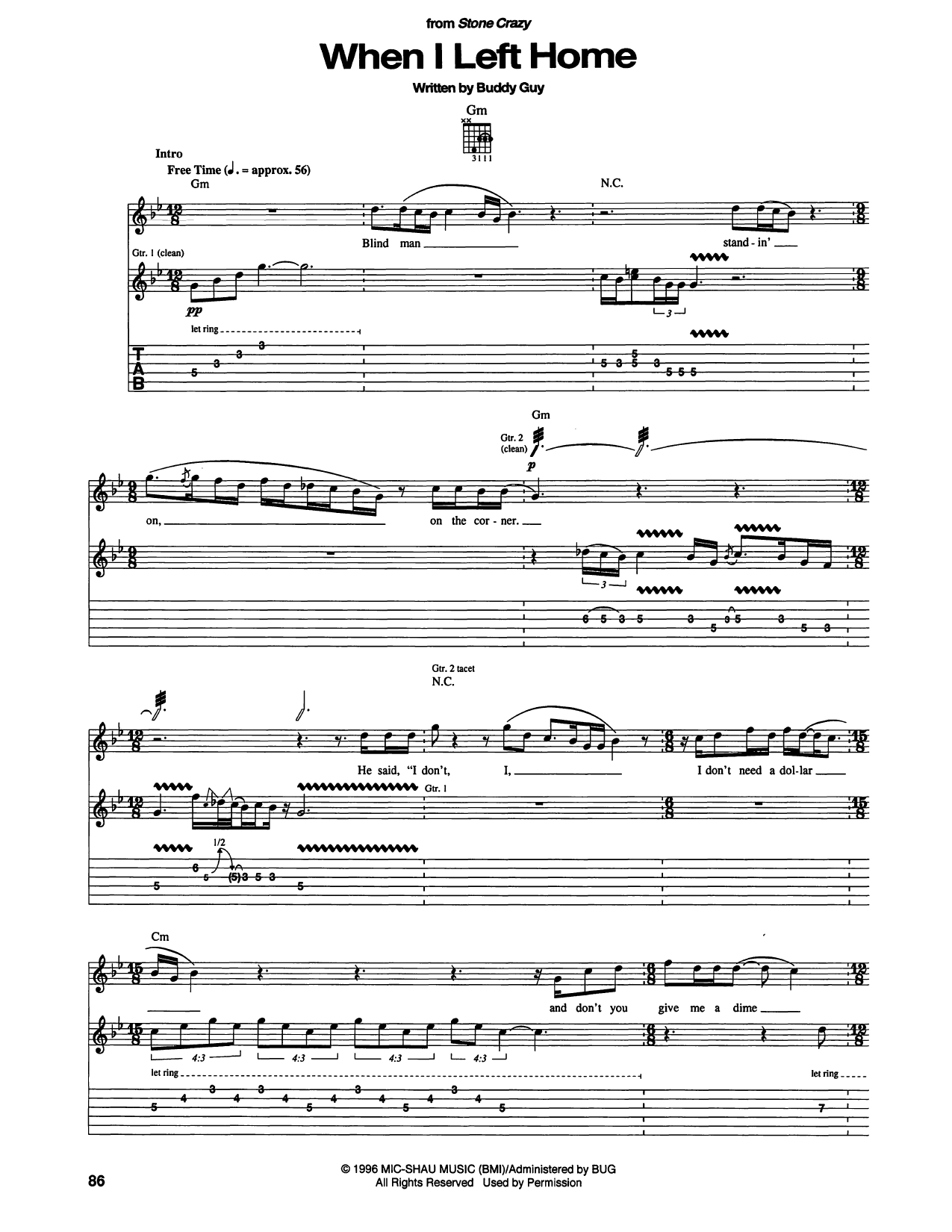 When I Left Home: Guitar Tab
