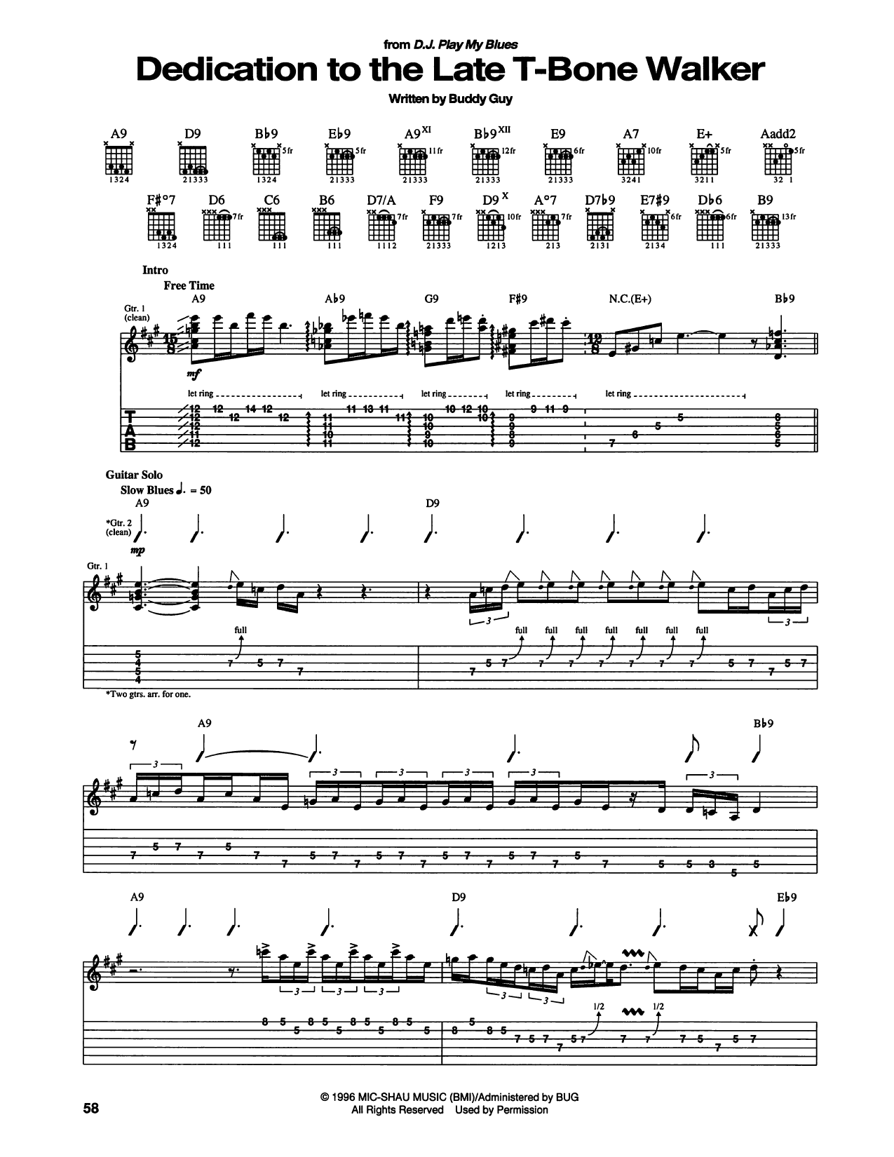 Dedication To The Late T-Bone Walker: Guitar Tab
