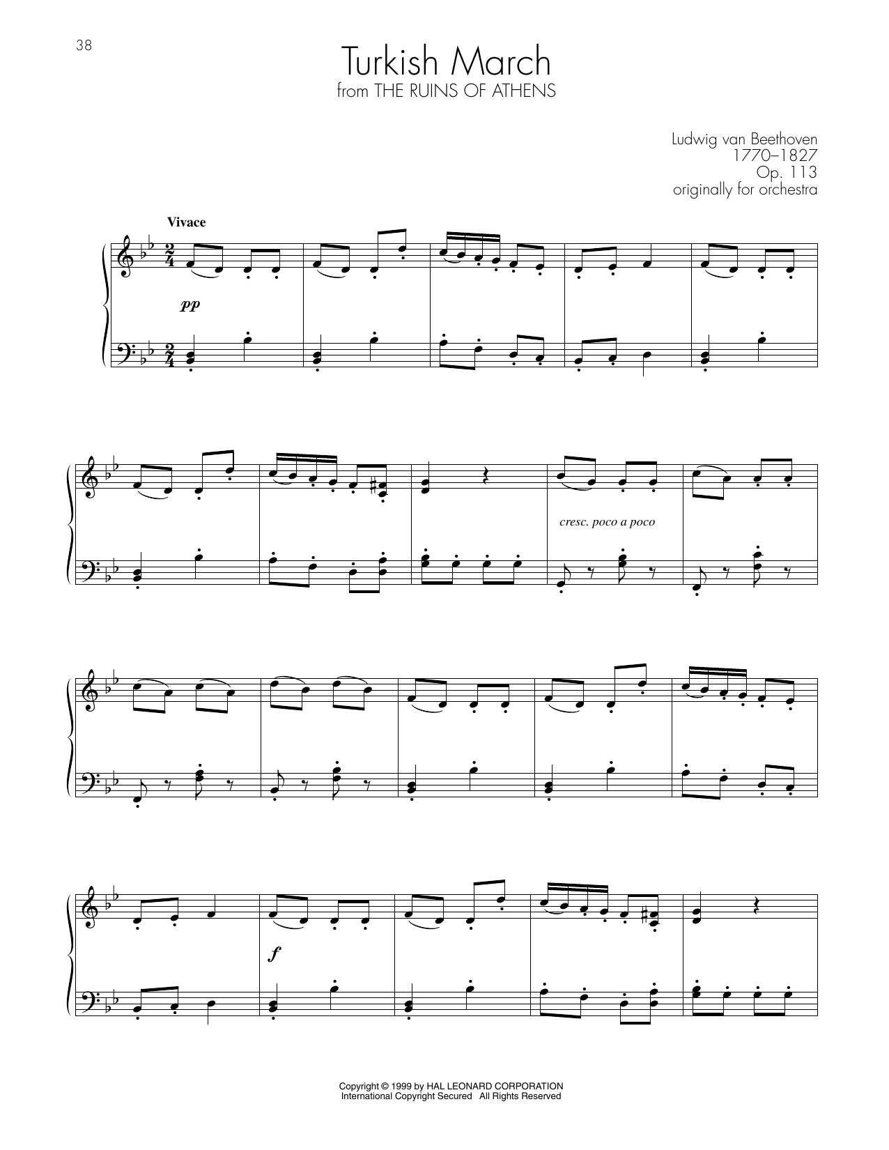Turkish March By Ludwig Van Beethoven Sheet Music For Piano Solo At 