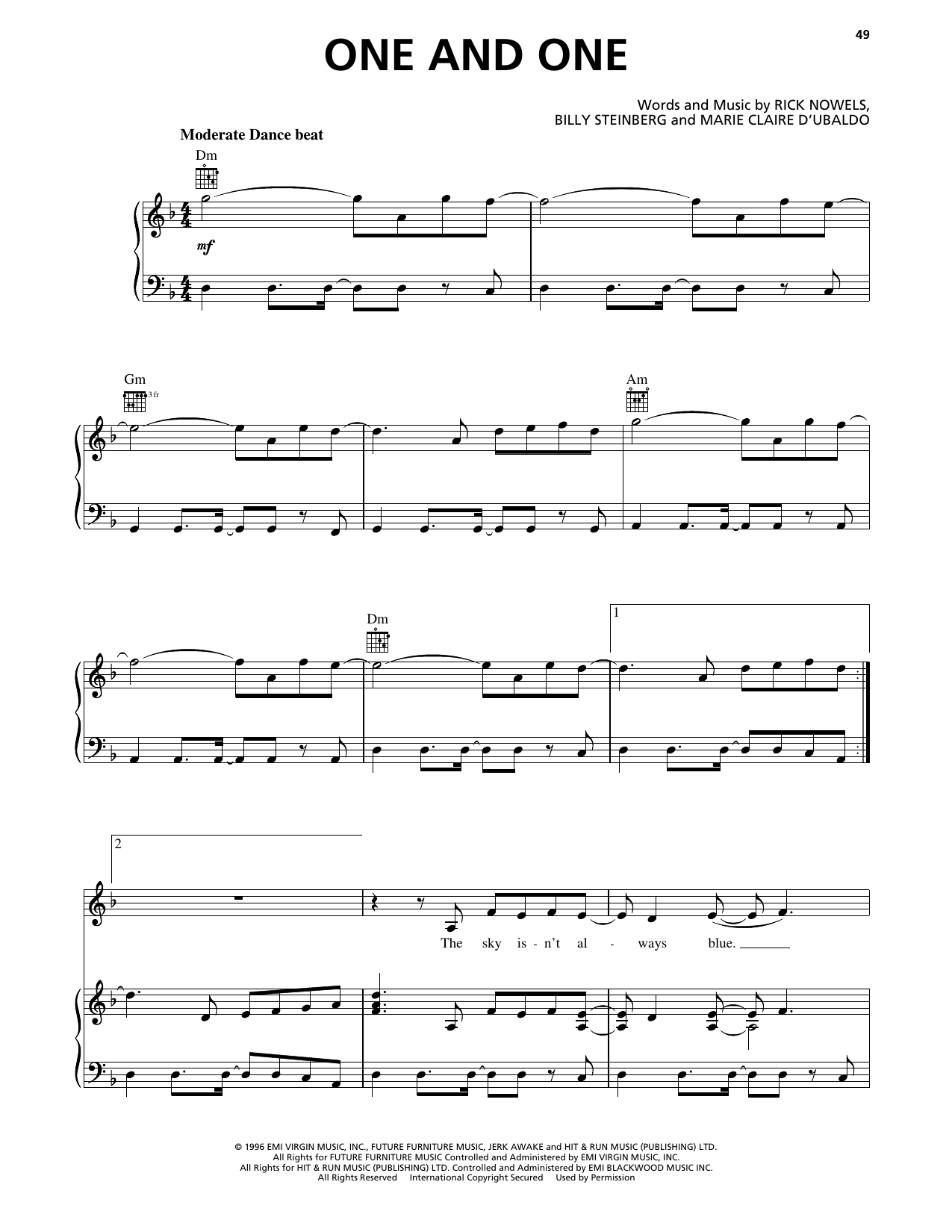 One & One (feat. Maria Naylor): Piano/Vocal/Guitar Sheet