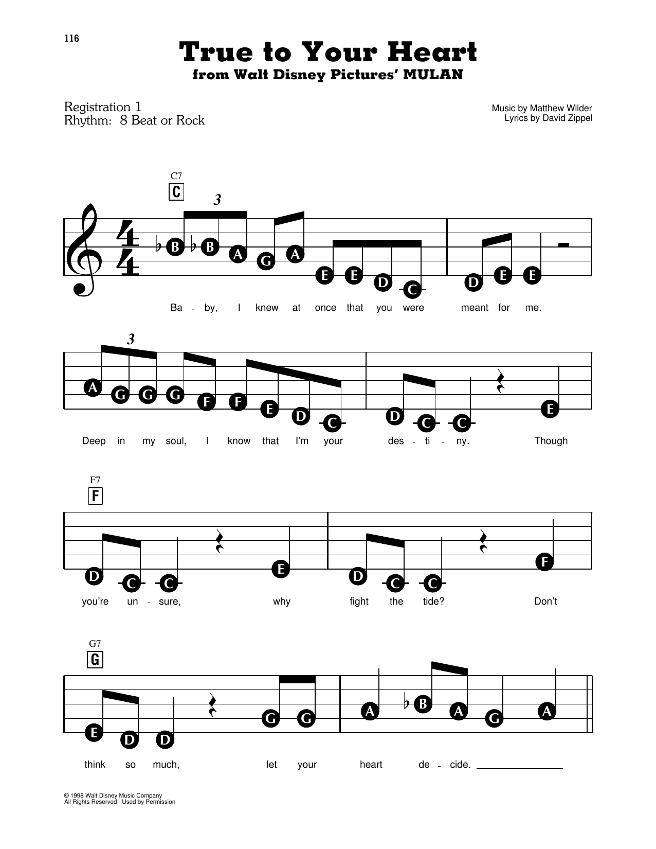 True To Your Heart (from Mulan) (feat. Stevie Wonder): E-Z Play Today