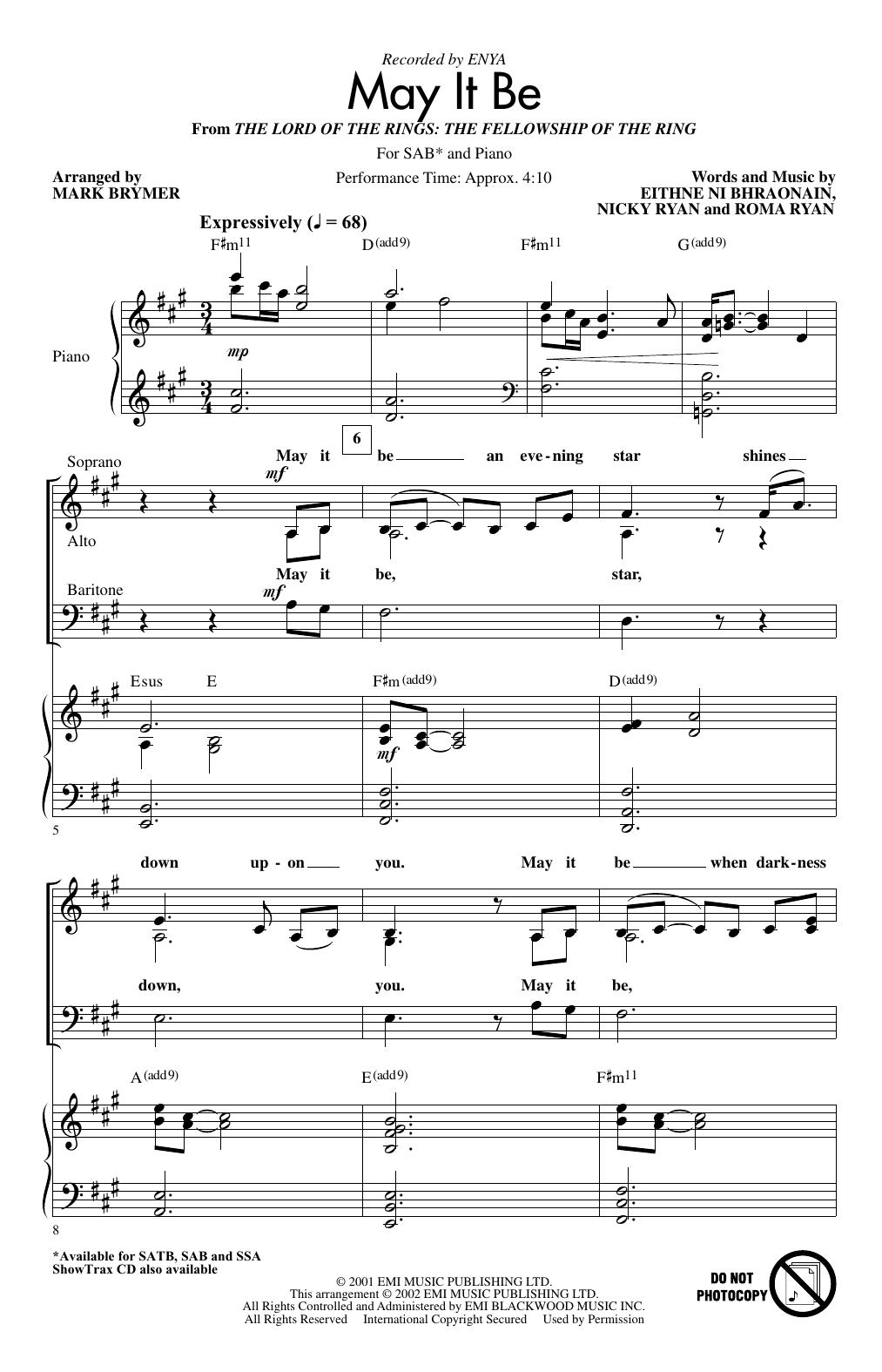 May It Be (arr. Mark Brymer) – Nicky Ryan, Enya, Roma Ryan – Notenvorschau