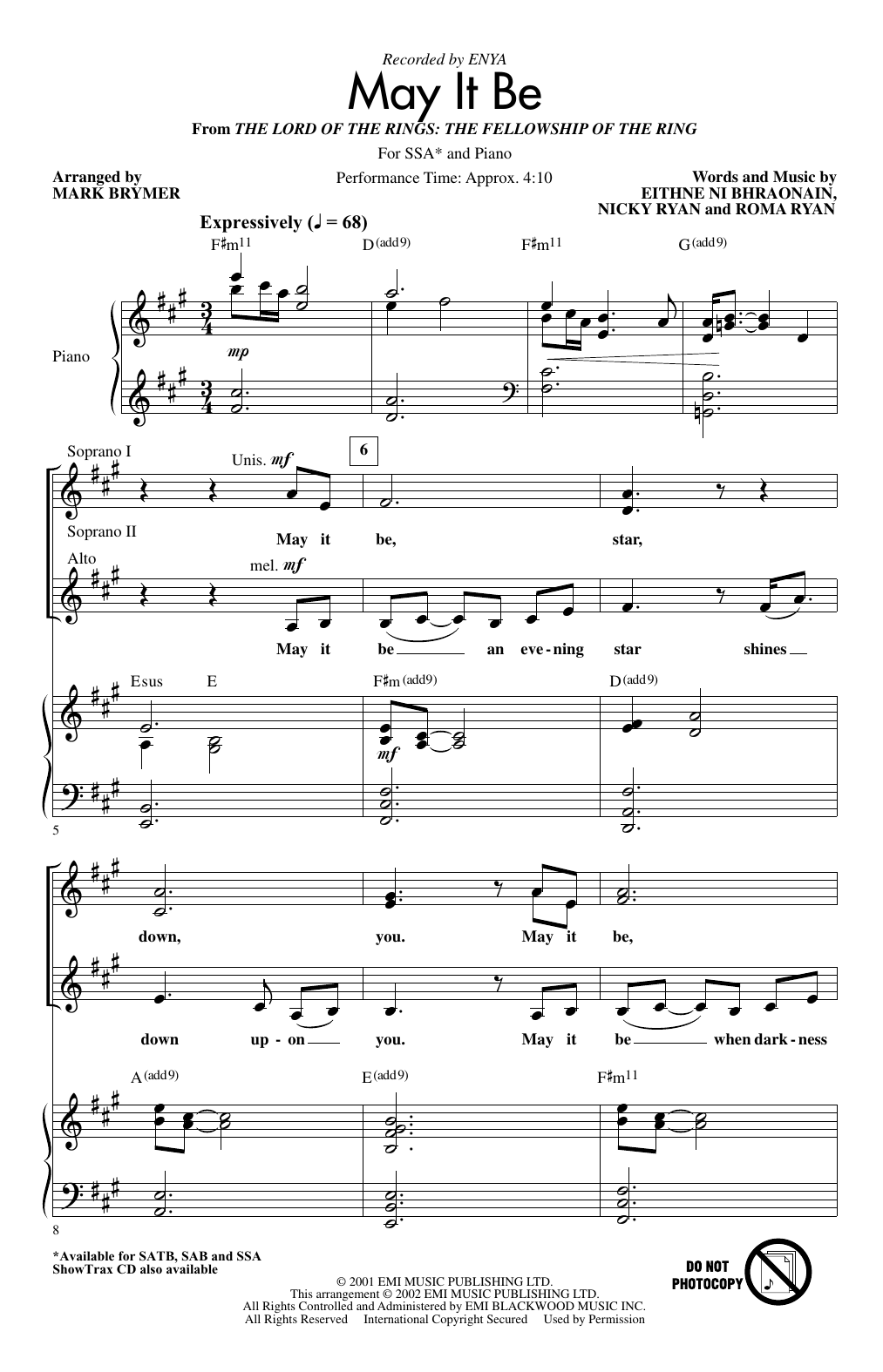 May It Be (arr. Mark Brymer) – Nicky Ryan, Enya, Roma Ryan – Notenvorschau