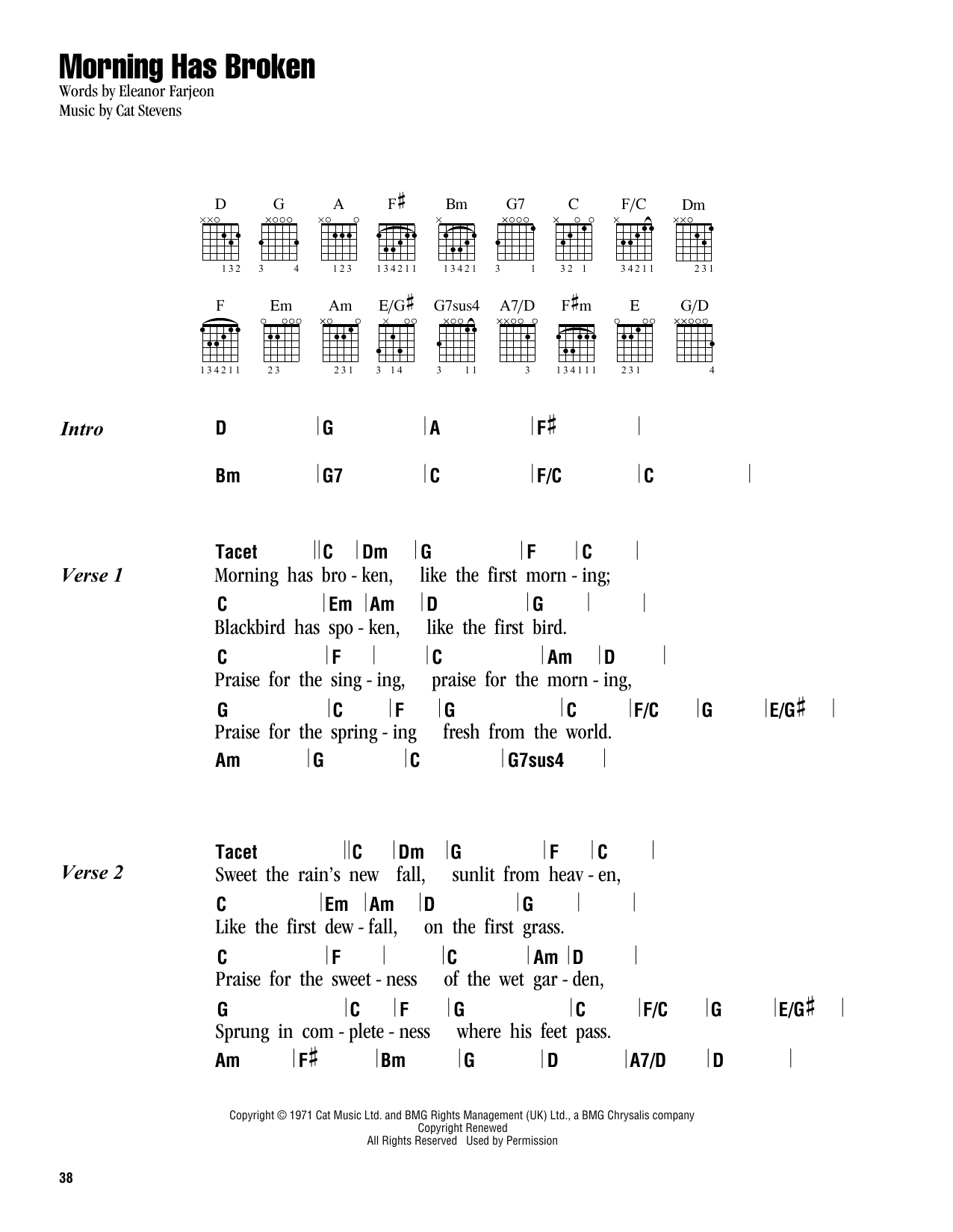 Morning has broken lyrics and chords