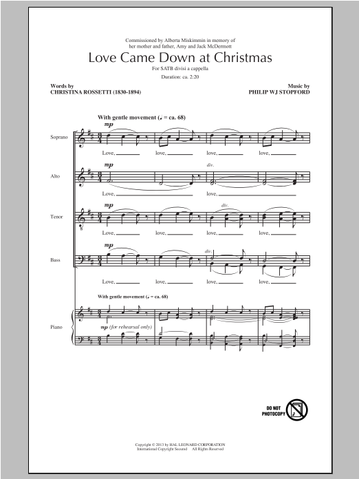 Love Came Down At Christmas Sheet Music Direct