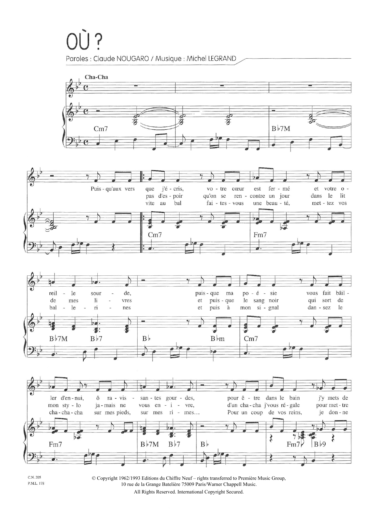 Ou?: Piano Vocal