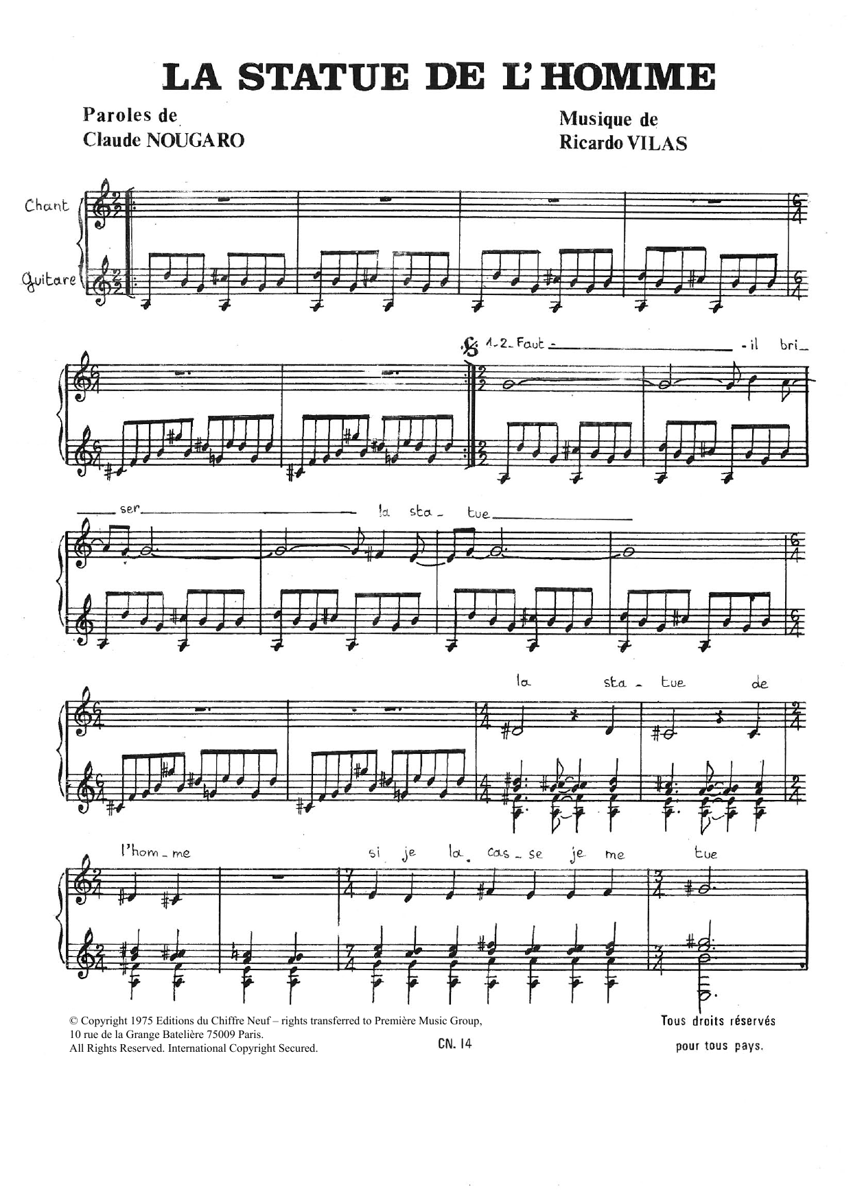 Statue De L'homme: Piano Vocal