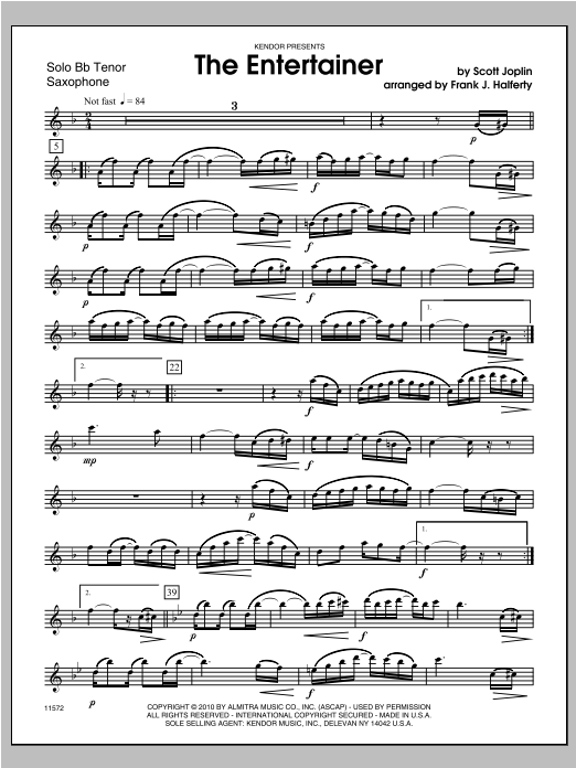 The Entertainer Tenor Sax Sheet Music Halferty Woodwind Solo