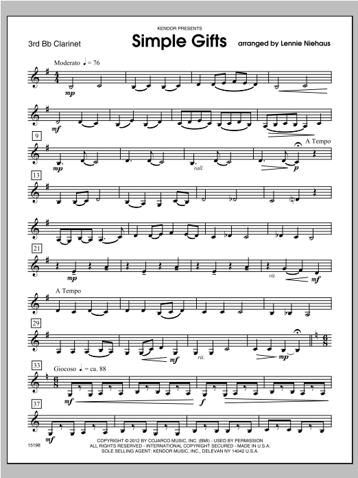 Simple Gifts 3 Sheet Music Niehaus Woodwind Ensemble