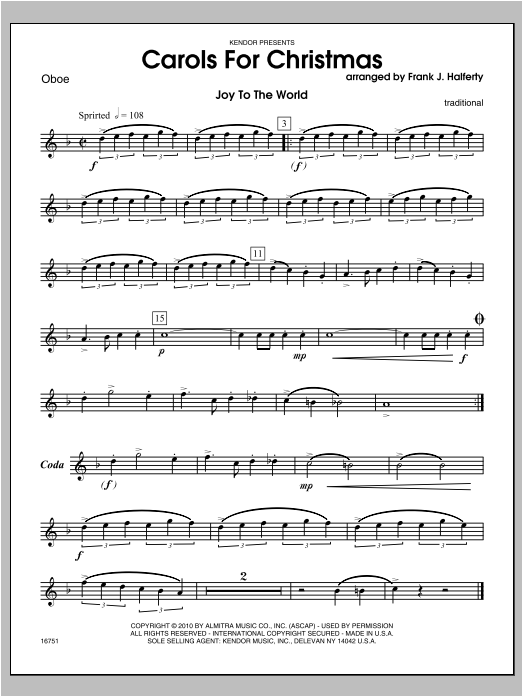 Carols for Christmas Oboe Sheet Music Halferty Woodwind Ensemble