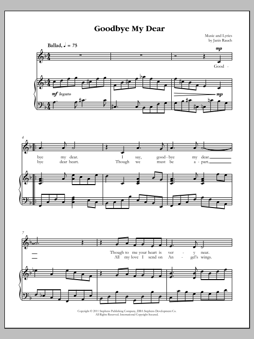 Goodbye My Dear: Piano Vocal