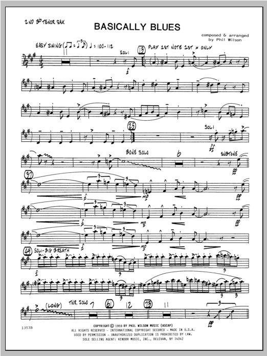 Basically Blues Tenor Sax 2 Sheet Music WILSON Jazz Ensemble