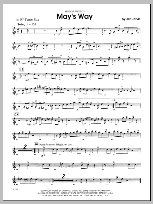 May's Way Tenor Sax 1 Sheet Music Jarvis Jazz Ensemble