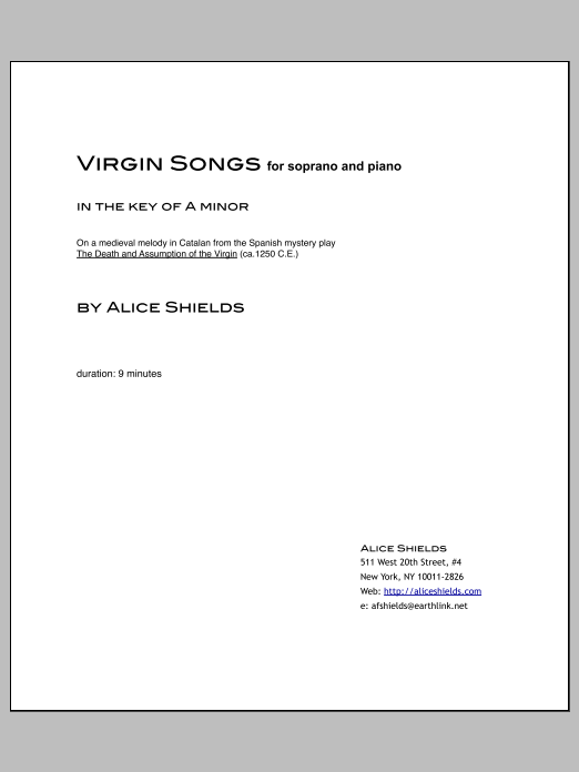 Virgin Songs in A Minor: Piano Vocal