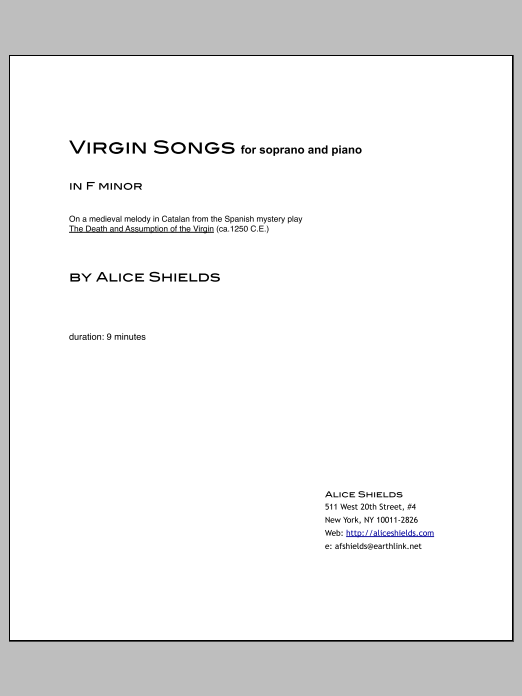 Virgin Songs in F Minor: Piano Vocal