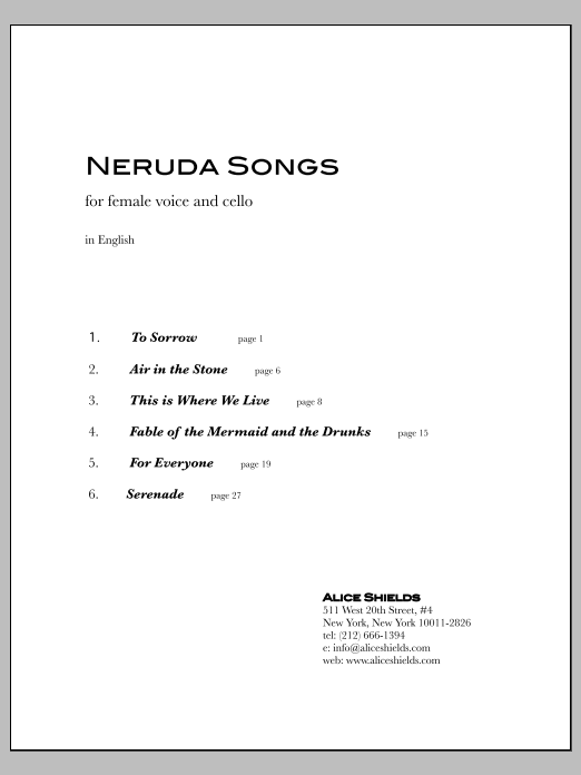 Neruda Songs: Piano Vocal