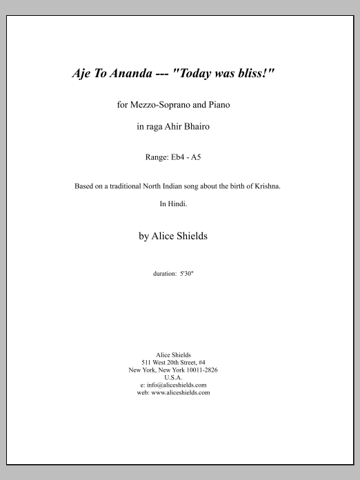 Aje To Ananda - Today is Bliss!: Piano Vocal
