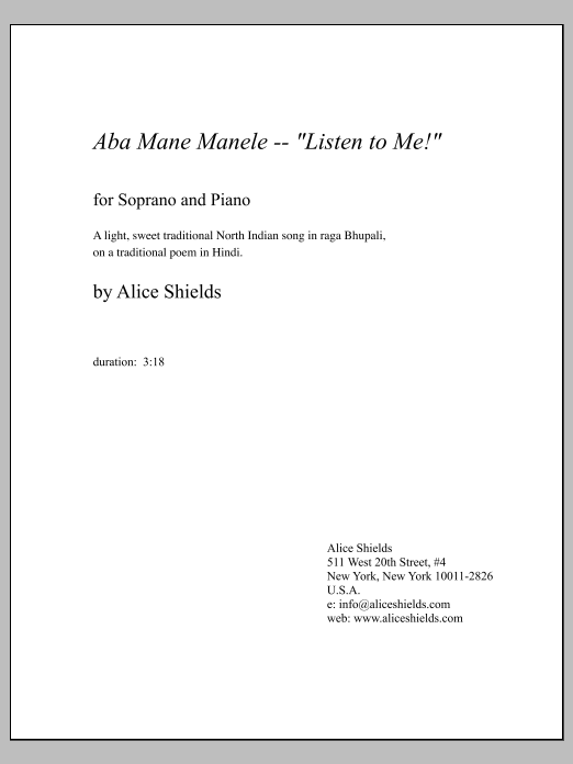 Aba Mane Manele - Listen to Me!: Piano Vocal