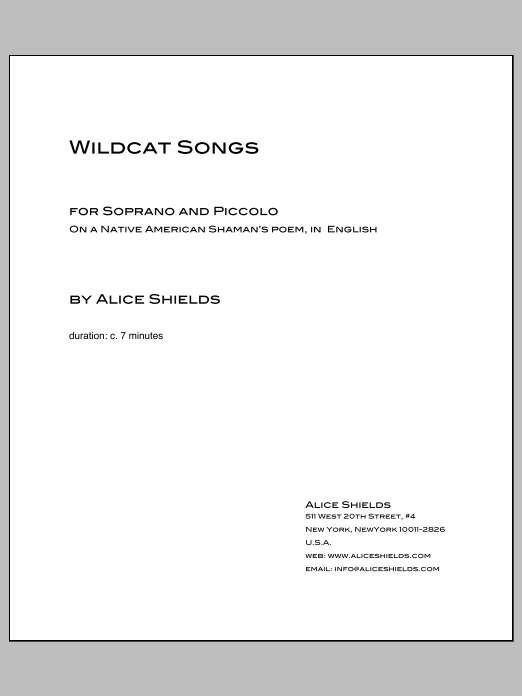Wildcat Songs for soprano and piccolo: Piano Vocal