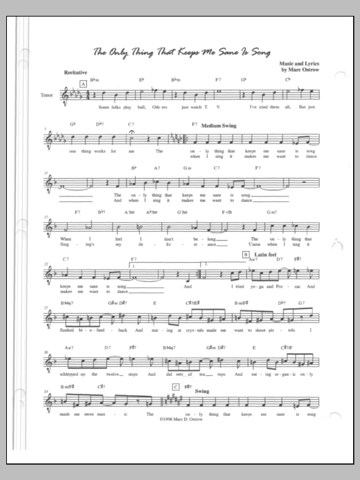 The Only Thing That Keeps Me Sane Is Song: Jazz Ensemble Conductor Score & Parts