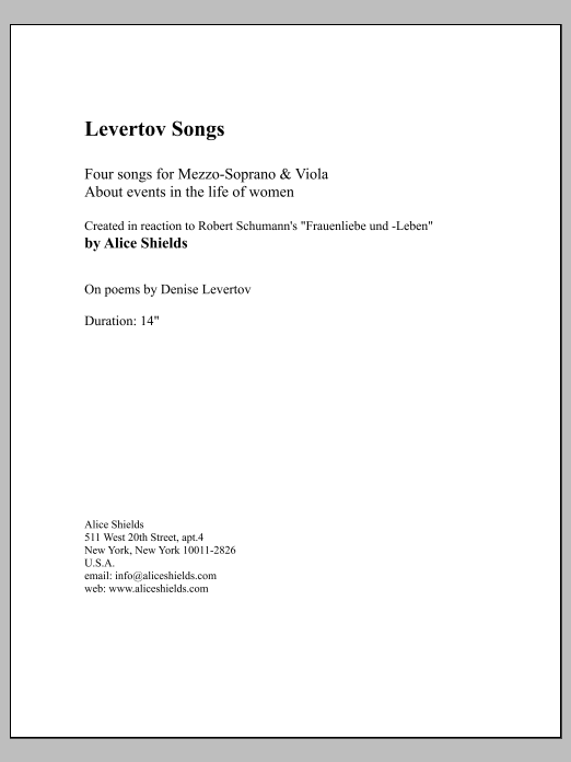 Levertov Songs for mezzo-soprano and viola: Piano Vocal