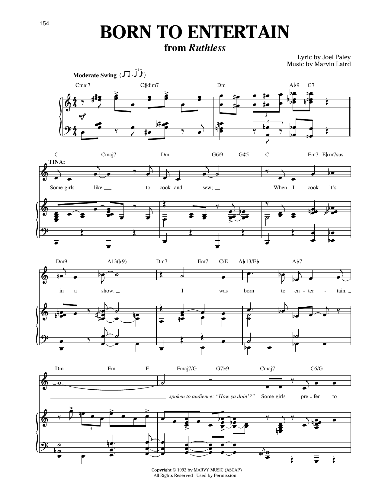 Born To Entertain (from Ruthless! The Musical) (arr. Louise Lerch): Piano Vocal