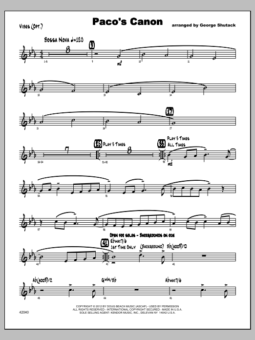 Paco's Canon Vibraphone Sheet Music Shutack Jazz Ensemble