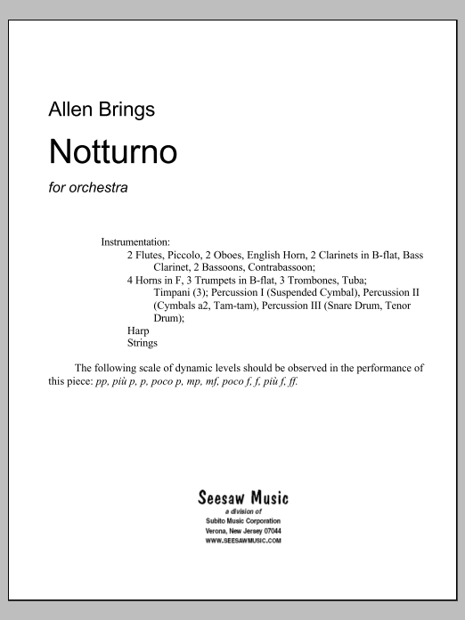 Notturno: Concert Band Conductor Score & Parts