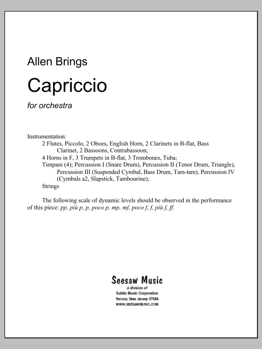 Capriccio: Full Orchestra Conductor Score & Parts