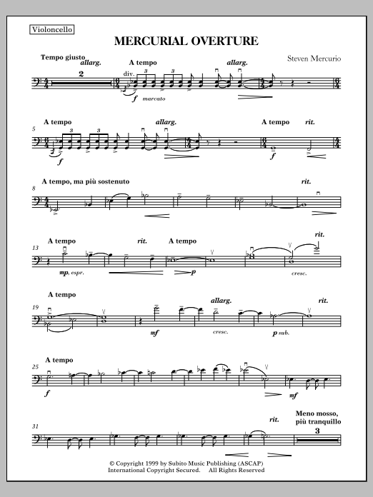 Mercurial Overture - Violoncello