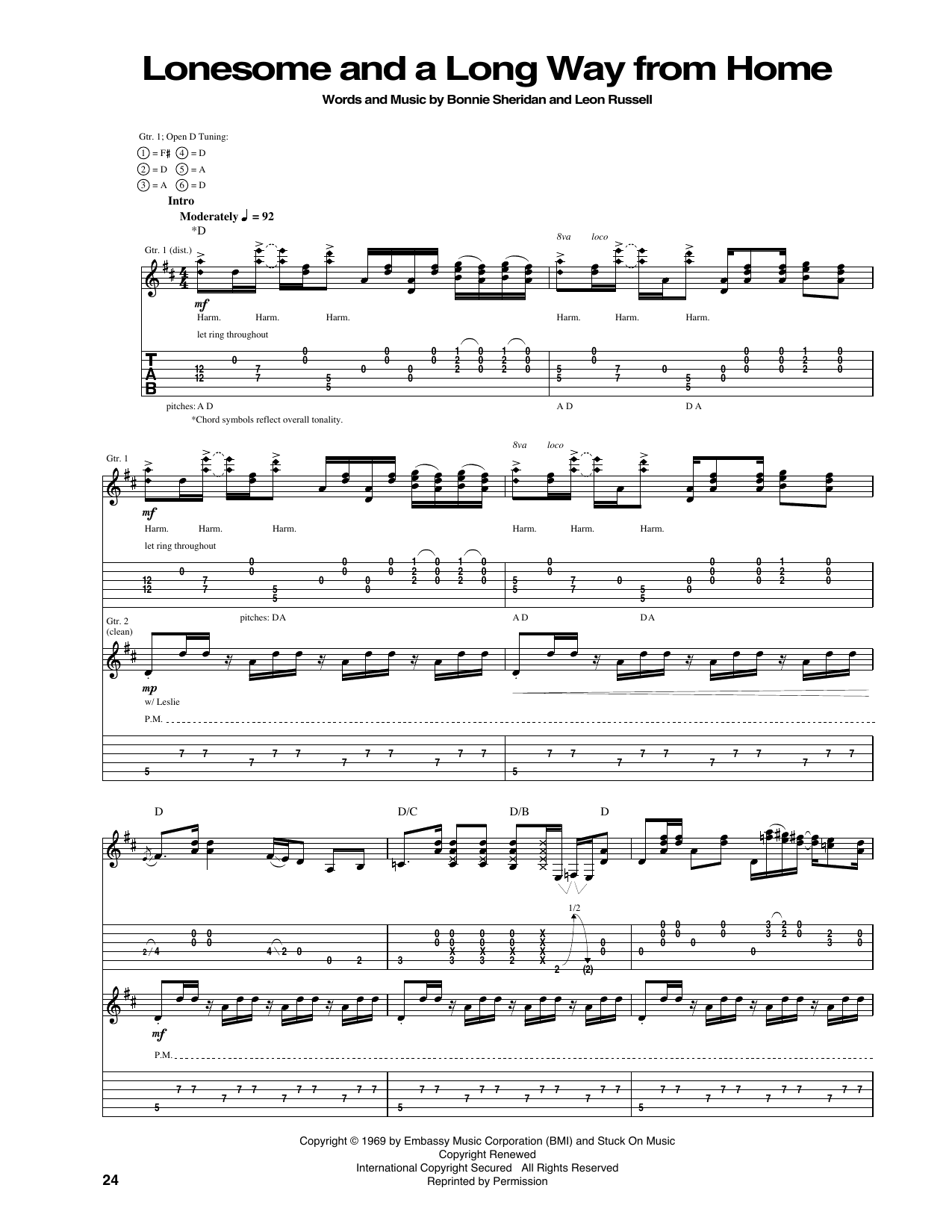 Lonesome And A Long Way From Home: Guitar Tab