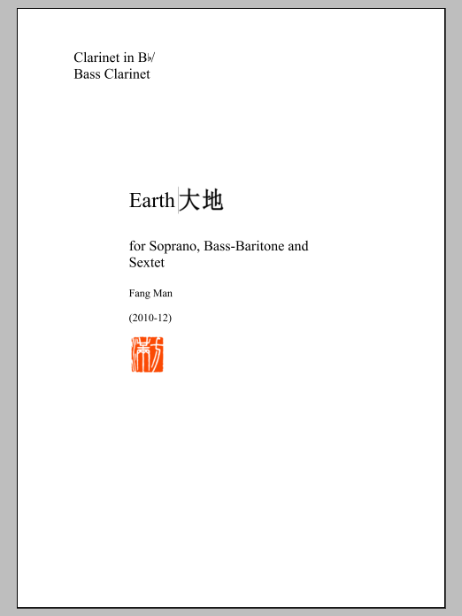 Earth for Soprano, Bass Baritone and Sextet - Clarinet