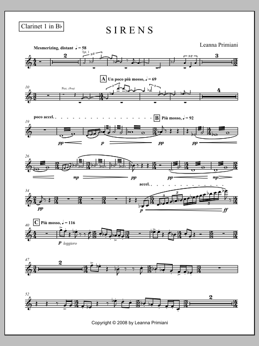 Sirens (for Orchestra) - Clarinet