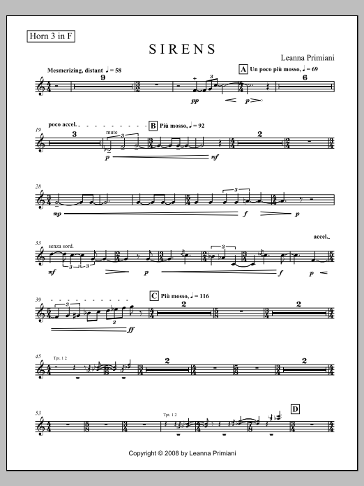 Sirens (for Orchestra) - F Horn